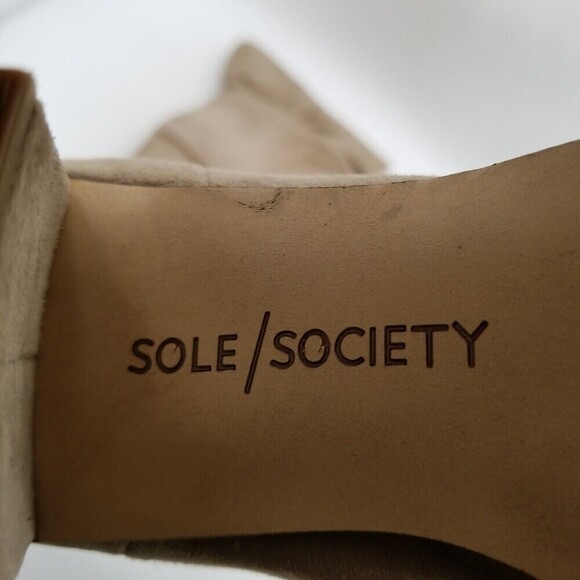 Sole Society Women Demetria Block Heel Booties Pointed Toe Beige Suede 11 - Picture 8 of 8